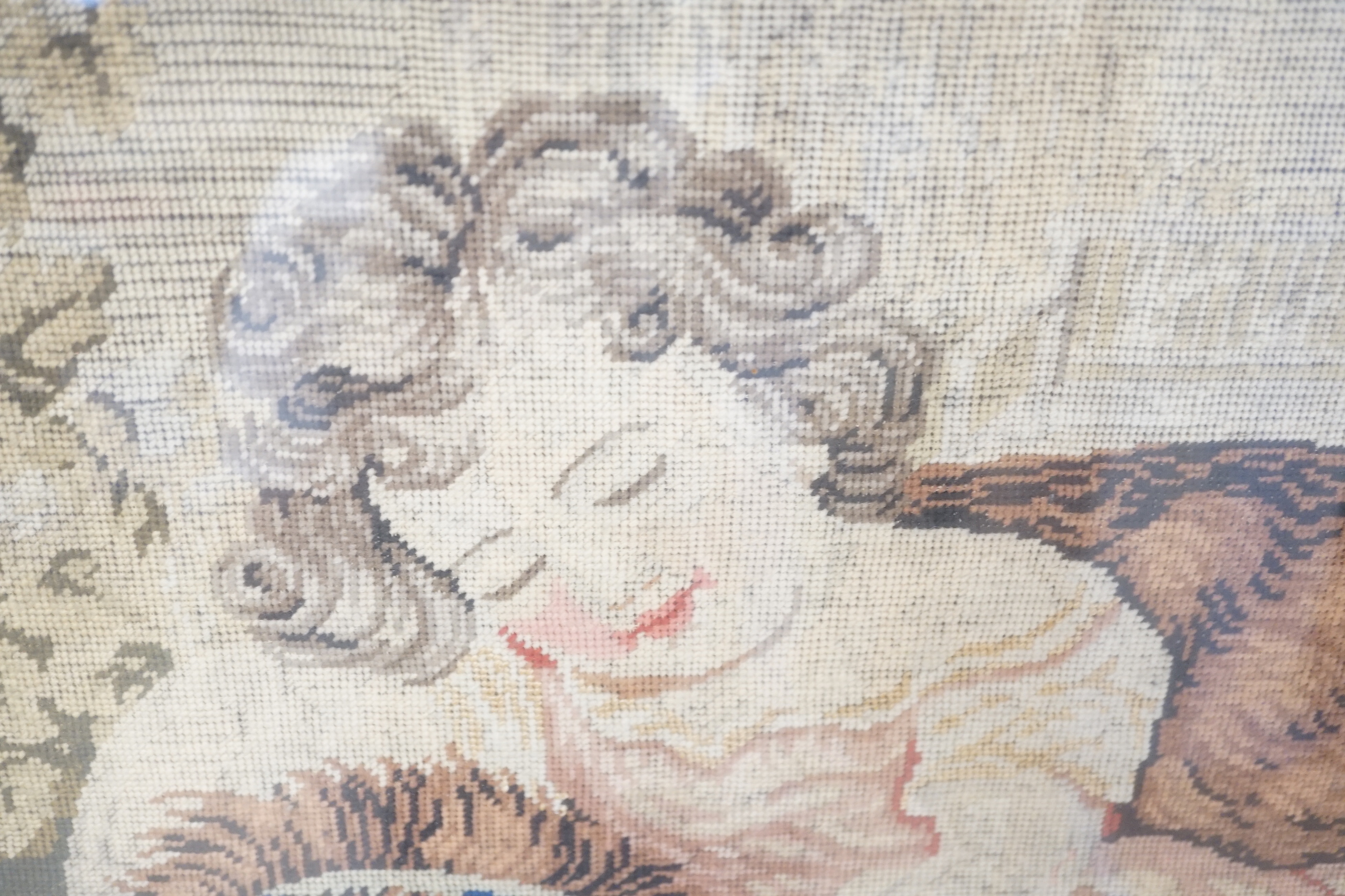 A Victorian woolwork picture, 55x59cm in maple frame